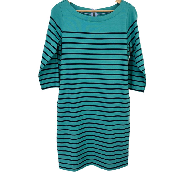 L.L. Bean Heritage Mariner Dress Womens Size M Glacier Teal Blue Stripe Cotton - Picture 2 of 7